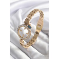316L Çelik Gold Renk Arpa Model Zirkon Taş Detay Altın Takılabilir Kadın Kelepçe - TJ-BB5765