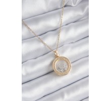 316L Çelik Gold Renk Zirkon Taş Detay Ay Yıldız Fanus Model Kadın Kolye - TJ-BKO8194
