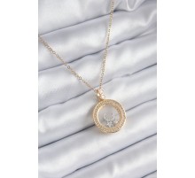 316L Çelik Gold Renk Zirkon Taş Detay Ay Yıldız Fanus Model Kadın Kolye - TJ-BKO8194