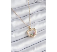 316L Çelik Gold Renk Zirkon Taş Detay Kalp Fanus Model Kadın Kolye - TJ-BKO8196