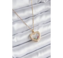 316L Çelik Gold Renk Zirkon Taş Detay Kalp Fanus Model Kadın Kolye - TJ-BKO8196