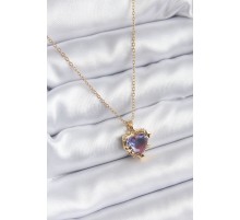 316L Çelik Zincir Gold Renk Mor Renk Zirkon Taşlı Kalp Model Kadın Kolye - TJ-BKO8210