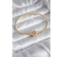 Pirinç Gold Renk Zirkon Taşlı Kalp Sonsuzluk Model Charm Kadın Bileklik - TJ-BB5797