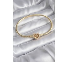 Pirinç Gold Renk Zirkon Taşlı Kalp Sonsuzluk Model Charm Kadın Bileklik - TJ-BB5797
