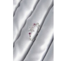 Pirinç Gümüş Renk Zirkon Taşlı Çiçek Model Pembe Zirkon Taş Detay Kadın Yüzük - TJ-BYK2984