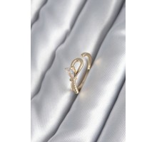 Pirinç Gold Renk Zirkon Taş Detay Kurdele Model Kadın Yüzük - TJ-BYK2991