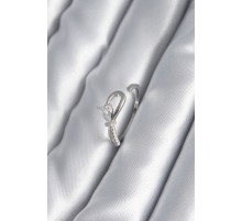 Pirinç Gümüş Renk Zirkon Taş Detay Kurdele Model Kadın Yüzük - TJ-BYK2992