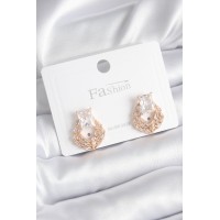 Pirinç Gold Renk Zirkon Taşlı Kadın Küpe TJ-BKP8393