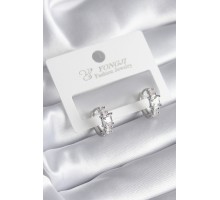 Pirinç Gümüş Renk Zirkon Taşlı Kadın Küpe - TJ-BKP8341