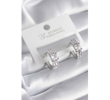 Pirinç Gümüş Renk Kare Zirkon Taşlı Kadın Küpe - TJ-BKP8351