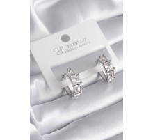 Pirinç Gümüş Renk Kare Zirkon Taşlı Kadın Küpe - TJ-BKP8351