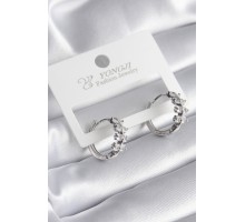 Pirinç Gümüş Renk Zirkon Taşlı Kadın Küpe - TJ-BKP8355