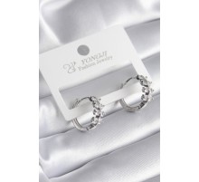 Pirinç Gümüş Renk Zirkon Taşlı Kadın Küpe - TJ-BKP8355