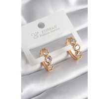 Pirinç Gold Renk Zirkon Taşı Kalp Detay Kadın Küpe - TJ-BKP8358