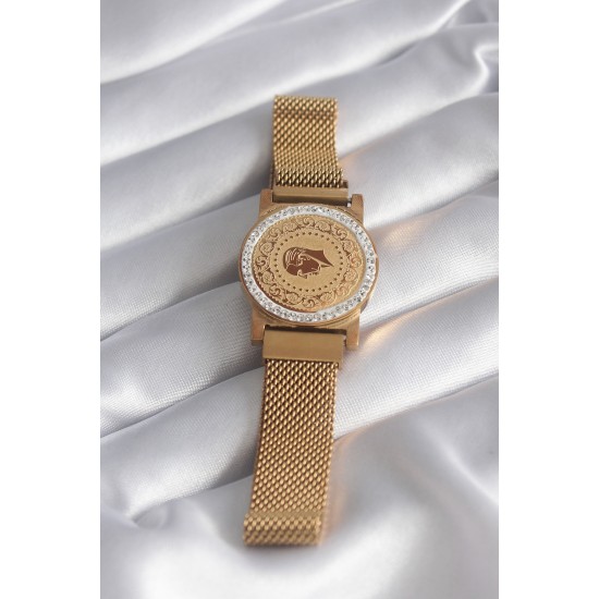 toptan-xml-dropshipping-316L Çelik Gold Renk Mıknatıslı Hasır Zirkon Taşlı Çeyrk Altın Model Kadın Bileklik - TJ-BB5820