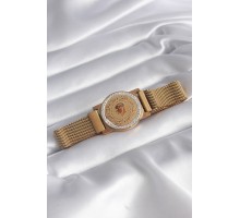 316L Çelik Gold Renk Mıknatıslı Hasır Zirkon Taşlı Çeyrk Altın Model Kadın Bileklik - TJ-BB5820