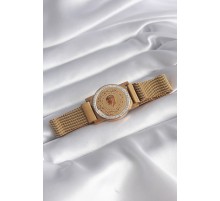 316L Çelik Gold Renk Mıknatıslı Hasır Zirkon Taşlı Çeyrk Altın Model Kadın Bileklik - TJ-BB5820
