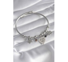316L Çelik Gümüş Renk Zirkon Taşlı Kalp Figür Fil Detay Charm Model Kadın Bileklik - TJ-BB5835