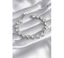 Pirinç Gümüş Renk Zirkon Taşlı Kalp Model VIP Seri Kadın Bileklik - TJ-BB5844