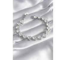 Pirinç Gümüş Renk Zirkon Taşlı Kalp Model VIP Seri Kadın Bileklik - TJ-BB5844