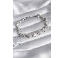 Pirinç Gümüş Renk Zirkon Taşlı Yonca Model VIP Seri Kadın Bileklik - TJ-BB5845