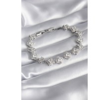 Pirinç Gümüş Renk Zirkon Taşlı Yonca Model VIP Seri Kadın Bileklik - TJ-BB5845