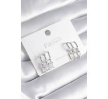 Pirinç Gümüş Renk 3'lü Sallantı Zirkon Taşlı Küpe - TJ-BKP8421