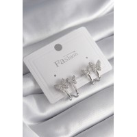 Pirinç Gümüş Renk Zirkon Taşlı Kelebek Model Kadın Küpe TJ-BKP8423