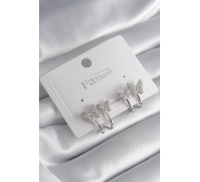 Pirinç Gümüş Renk Zirkon Taşlı Kelebek Model Kadın Küpe - TJ-BKP8423