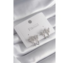 Pirinç Gümüş Renk Zirkon Taşlı Kelebek Model Kadın Küpe - TJ-BKP8423