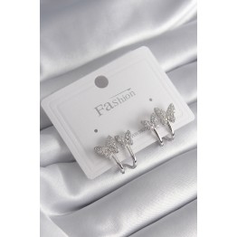 Pirinç Gümüş Renk Zirkon Taşlı Kelebek Model Kadın Küpe TJ-BKP8423