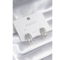 Pirinç Gümüş Renk Zirkon Taşlı Kadın Küpe - TJ-BKP8427