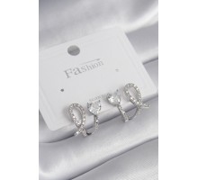 Pirinç Gümüş Renk Kalp Model Zirkon Taşlı Kadın Küpe - TJ-BKP8441