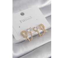 Pirinç Gümüş Renk Zirkon Taşlı Kalp Model Kadın Küpe - TJ-BKP8442