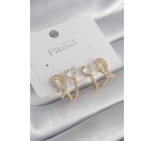 Pirinç Gümüş Renk Zirkon Taşlı Kalp Model Kadın Küpe - TJ-BKP8442