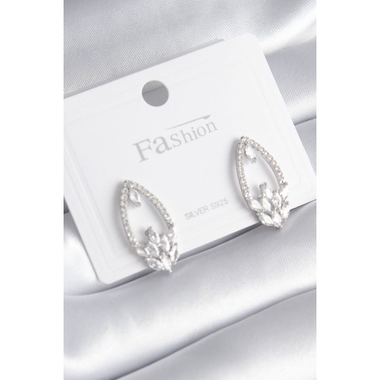 Pirinç Gümüş Renk Zirkon Taşlı Kadın Küpe - TJ-BKP8443