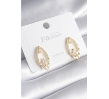 Pirinç Gold Renk Zirkon Taşlı Kadın Küpe - TJ-BKP8444