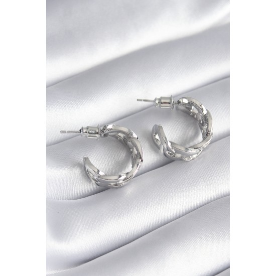 Pirinç Gümüş Renk Zirkon Taşlı Zincir Model Kadın Küpe - TJ-BKP8451