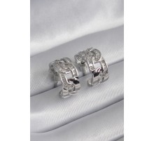 Pirinç Gümüş Renk Zirkon Taşlı Zincir Model Kadın Küpe - TJ-BKP8451