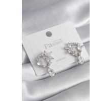 Pirinç Gümüş Renk Zirkon Taşlı Çiçek Model Sallantı Detay Kadın Küpe - TJ-BKP8453