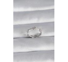 Pirinç Gümüş Renk Kalp Model Zirkon Taş Detay Kadın Yüzük - TJ-BYK3005