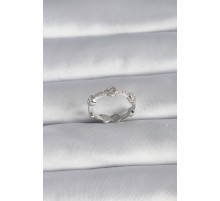 Pirinç Gümüş Renk Kalp Model Zirkon Taş Detay Kadın Yüzük - TJ-BYK3005