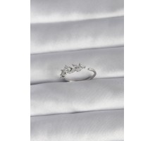 Pirinç Gümüş Renk Zirkon Taşlı Çiçek Model Kadın Yüzük - TJ-BYK3014