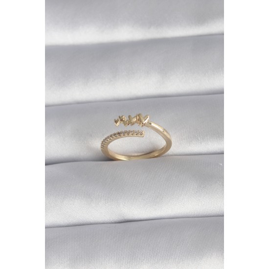 Pirinç Gold Renk Zirkon Taş Detay Kalp Model Kadın Yüzük - TJ-BYK3015