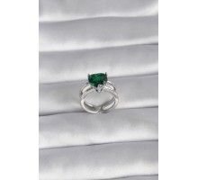 Pirinç Gümüş Renk Yeşil Zirkon Taşlı Tek Taş Model Kadın Yüzük - TJ-BYK3026