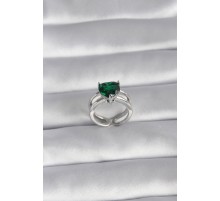 Pirinç Gümüş Renk Yeşil Zirkon Taşlı Tek Taş Model Kadın Yüzük - TJ-BYK3026