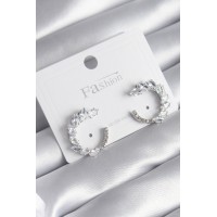 Pirinç Gümüş Renk Zirkon Taşlı Kadın Küpe TJ-BKP8510