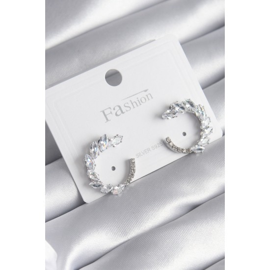 Pirinç Gümüş Renk Zirkon Taşlı Kadın Küpe - TJ-BKP8510