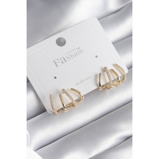 Pirinç Gümüş Renk Zirkon Taşlı Çatal Model Kadın Küpe - TJ-BKP8511