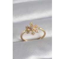 Pirinç Gold Renk Zirkon Taşlı Kar Tanesi Model Kadın Yüzük - TJ-BYK3033